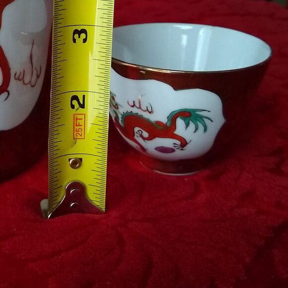 Vintage Chinese porcelain 6 x tea cups bowls set dragon phoenix double happiness - Picture 5 of 11